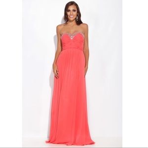 Josh & jazz strapless coral prom dress